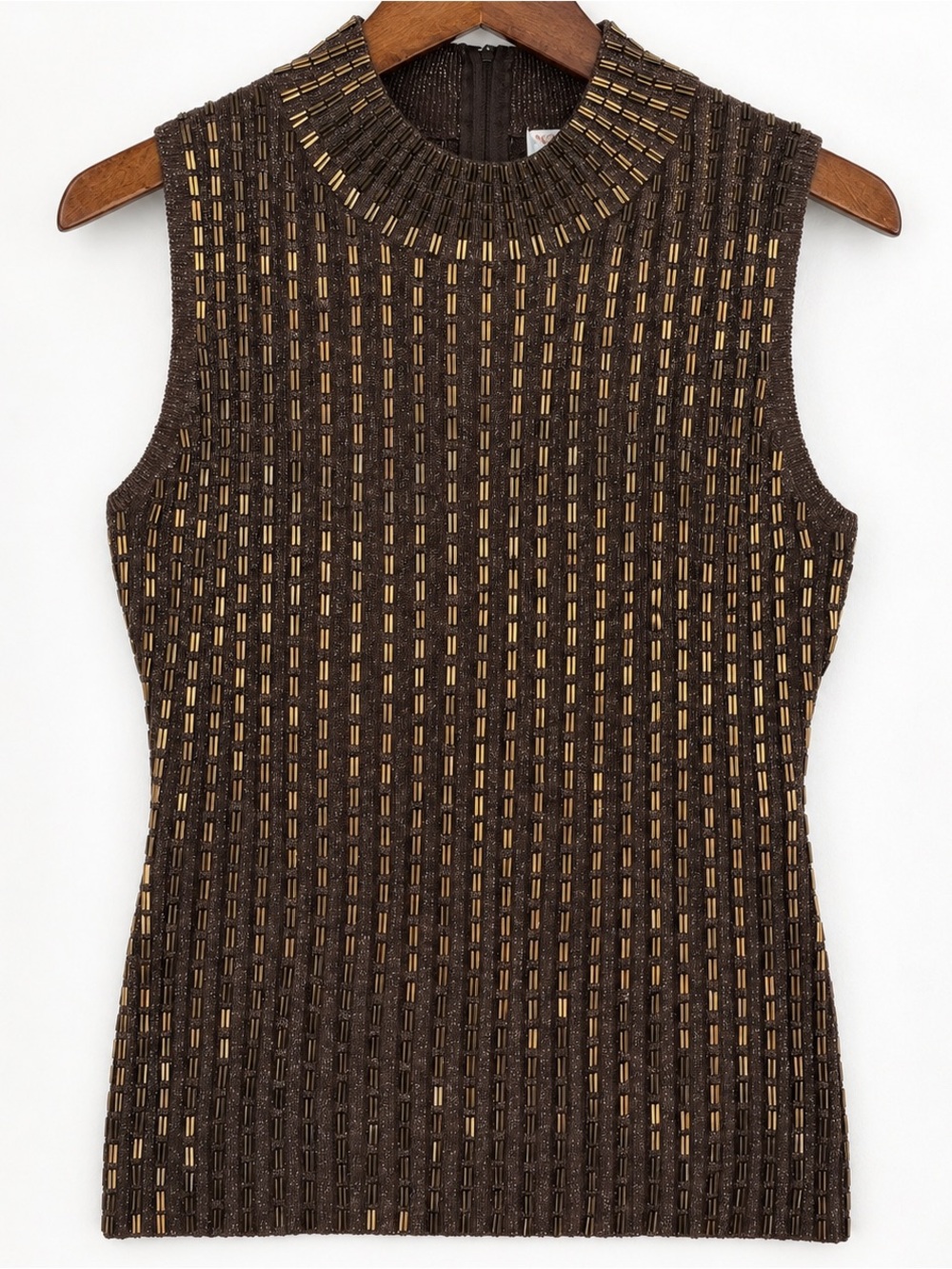 NWT Vintage Northeast Knitters Beaded Metallic Mock Neck Top M